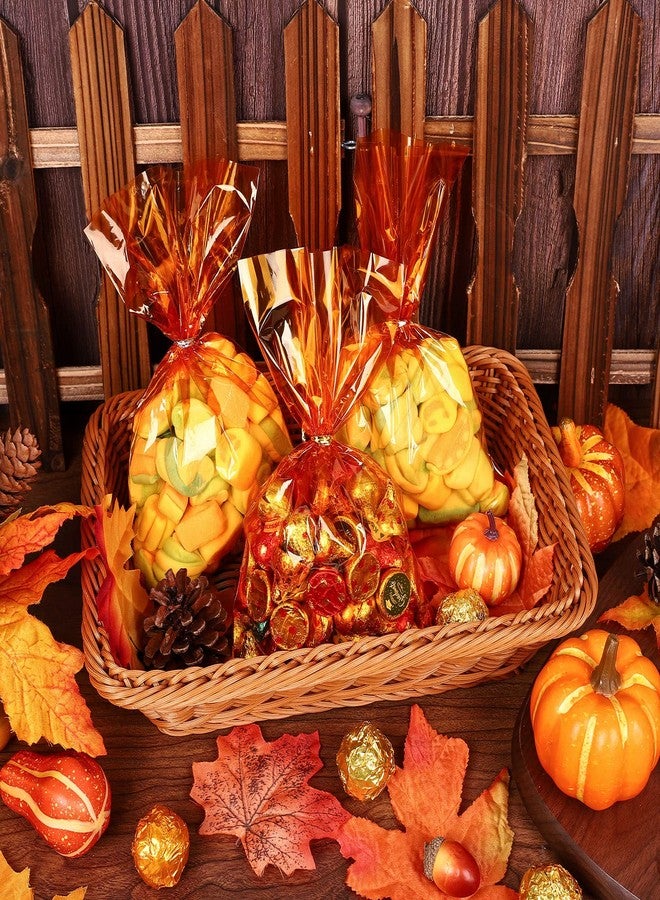 Whaline 100Pcs Fall Cellophane Bag with 100Pcs Twist Ties Mix Colors Goodie Treat Bags Orange Red Yellow Candy Snack Bag Thanksgiving Party Favor Bag for Fall Wrapping Decor Autumn Party Supplies - Image 4